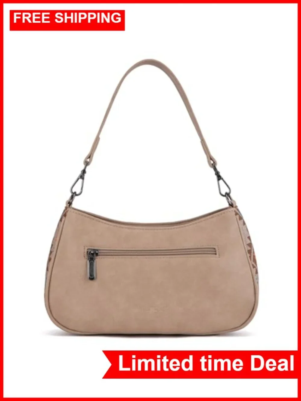 Vegan Faux Leather Aztec Print Shoulder Bag Hobo Handbag with Detachable Strap